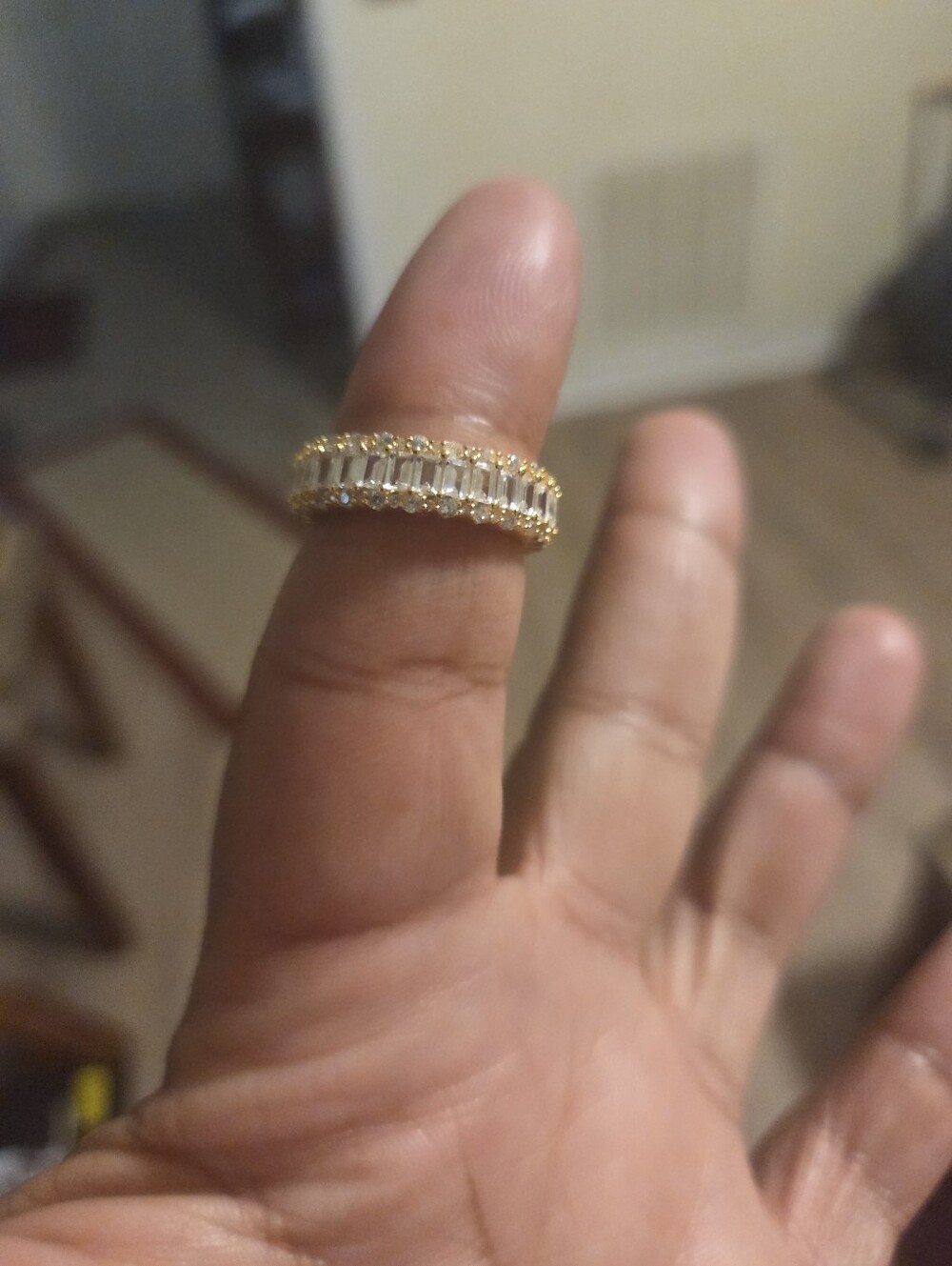 18k Gold Tone Baguette Band Ring with Cubic - Women Jewelry